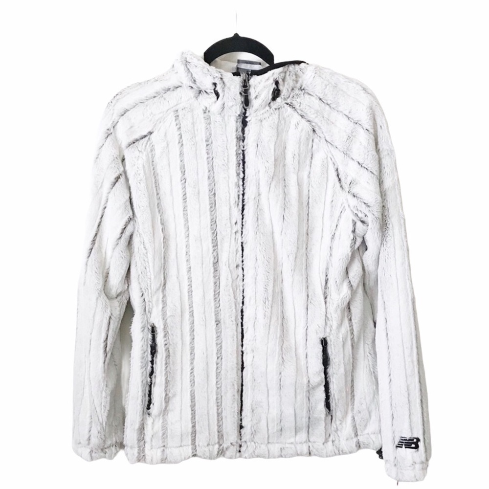 New Balance Ivory Faux Fur Hooded Zip Jacket